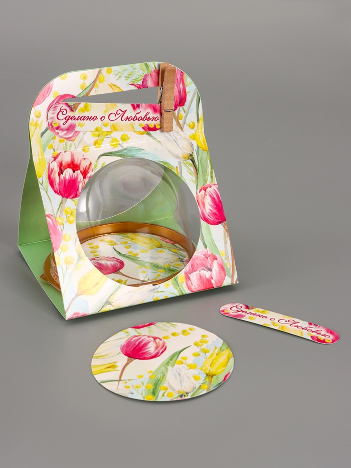 Коробка подарочная с куполом «Тюльпаны с мимозой», 11.5×12×15.5 см - Фото 1