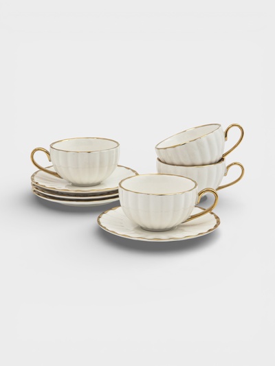 УЦЕНКА Чайный сервиз SL Home «Гарда» 4 шт., чашек 200 мл, 4 шт., блюдец d=15 см, белый с золотом