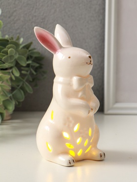 Фигурка светящаяся «Зайка с бантом», керамика, белый, 7.5×8×15.5 см