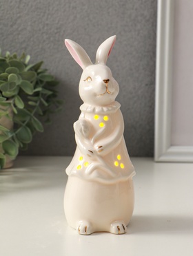 Фигурка светящаяся «Зайка с тюльпаном», керамика, белый, 6×6×16 см