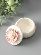 Шкатулка для украшений «Розовый цветок», с крышкой, белая, керамика, 7×7×6.5 см - Фото 5