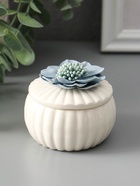 Шкатулка для украшений «Голубой цветок», с крышкой, белая, керамика, 7×7×6.5 см - Фото 2