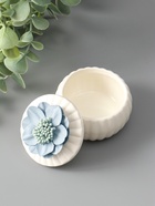 Шкатулка для украшений «Голубой цветок», с крышкой, белая, керамика, 7×7×6.5 см - Фото 5