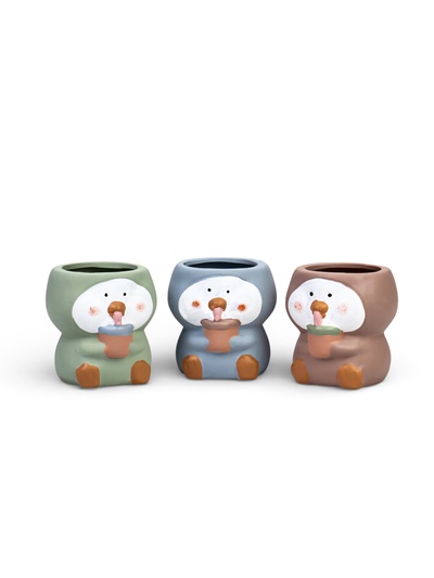 Декоративный горшок для цветов «Пингвины», 9×9×6 см, керамический, МИКС, Greengo