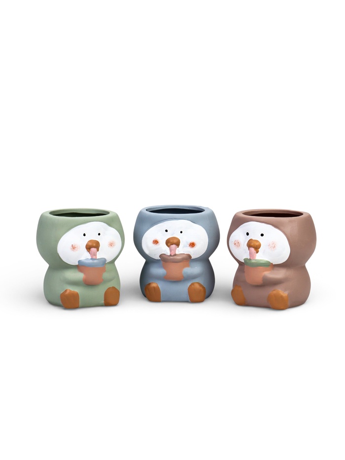 Декоративный горшок для цветов «Пингвины», 9×9×6 см, керамический, МИКС, Greengo - Фото 1