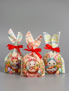 Пакет полиэтиленовый подарочный с ушками «Зайчик и корзина», 13×23±1 см 10942846