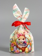 Пакет полиэтиленовый подарочный с ушками «Зайчик и корзина», 13?23±1 см (комплект 50 шт) - фото 65466509