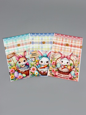 Пакет полиэтиленовый подарочный «Заяц с цветами», с завязками, 15×23±1 см