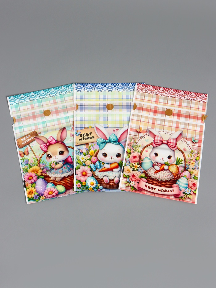 Пакет полиэтиленовый подарочный «Заяц с цветами», с завязками, 15×23±1 см