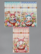 Пакет полиэтиленовый подарочный «Заяц с цветами», с завязками, 15×23±1 см 10942848