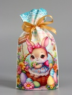 Пакет полиэтиленовый подарочный «Заяц с цветами», с завязками, 15×23±1 см 10942848