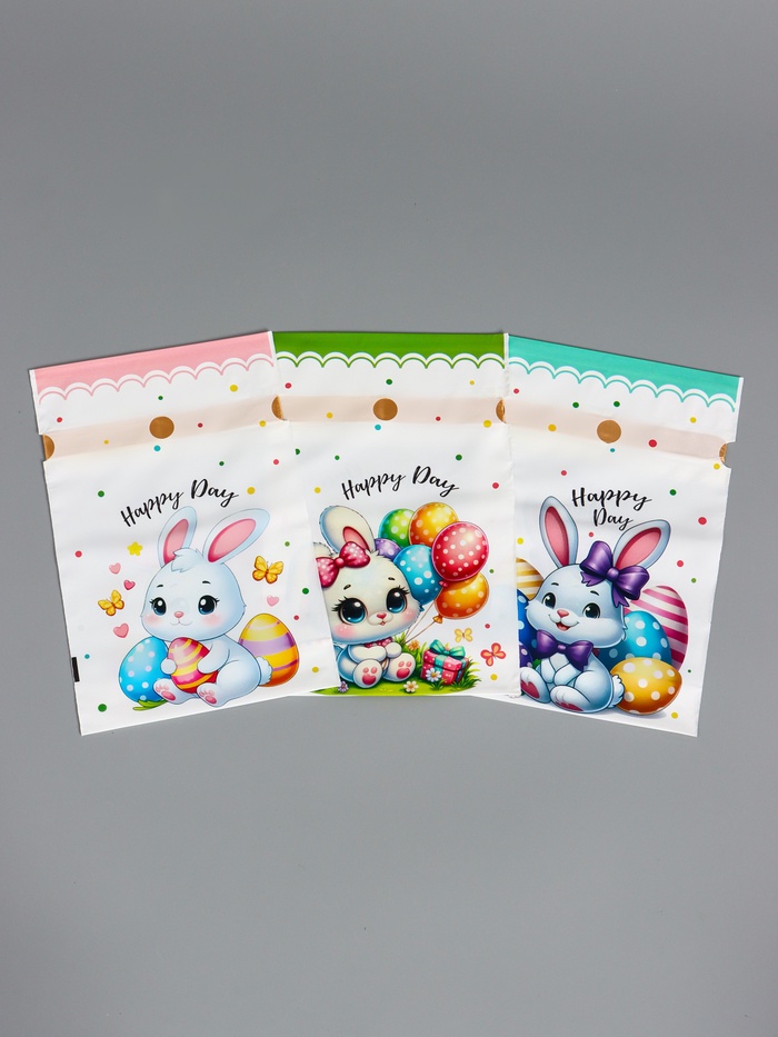 Пакет полиэтиленовый подарочный «Заяц с цветами», с завязками, 15×23±1 см