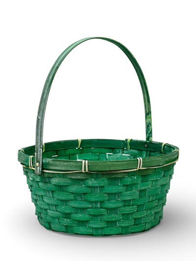Корзина плетёная для хранения, 26×26×12 см, ручка h=21 см, бамбуковая, зелёная