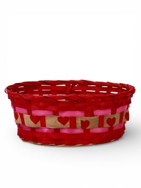 Корзина плетеная 25 х 20 х 10 см, без ручек розовый с сердечками