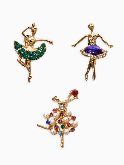 Броши «Балеринки», набор 3 шт. МИКС в золоте