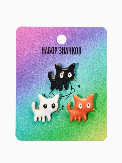 Броши «Котята», набор 3 шт. миксы в золоте