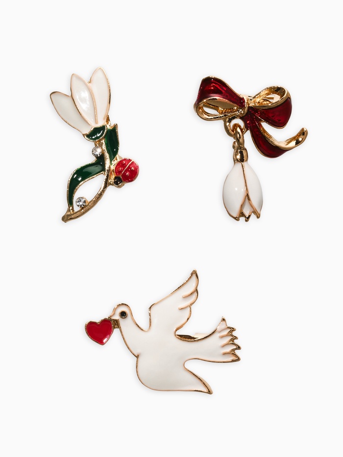 Броши «Голубь, подснежники», набор 3 шт. цветной в золоте - Фото 1