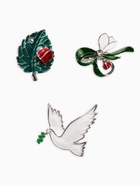 Броши «Голубь, листик, подснежник», набор 3 шт. цветной в серебре 10904629