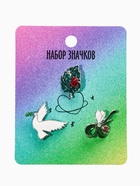 Броши «Голубь, листик, подснежник», набор 3 шт. цветной в серебре 10904629