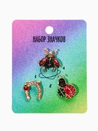 Броши «Счастливый случай», набор 3 шт. цветной в золоте 10904631