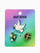 Броши «Голубь, клевер, подснежник», набор 3 шт. цветной в золоте - фото 65466646