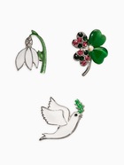 Броши «Голубь, клевер, подснежник», набор 3 шт. цветной в серебре - фото 65466647