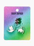 Броши «Голубь, клевер, подснежник», набор 3 шт. цветной в серебре - фото 65466650