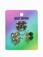 Броши «Клевер», набор 3 шт. зелёные в золоте - фото 65466654