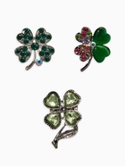 Броши «Клевер», набор 3 шт. зелёные в серебре - фото 65466655