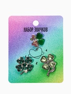 Броши «Клевер», набор 3 шт. зелёные в серебре - фото 65466658