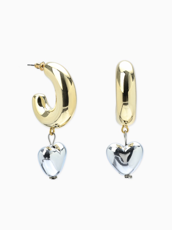 Серьги «Новый стиль. Сердечки», d=3 см, цвет золото-серебристый