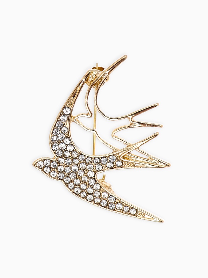 Брошь «Ласточки», белая в золоте - Фото 1