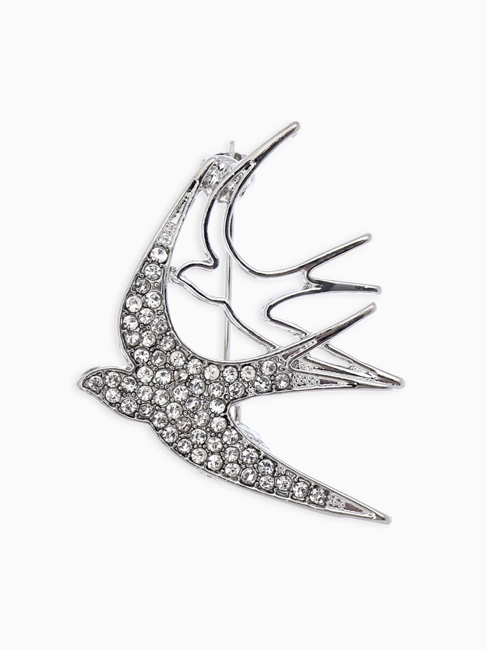 Брошь «Ласточки», белая в серебре - Фото 1