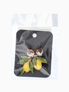 Брошь «Воробьи на ветке лимона», цветная в золоте 10905903