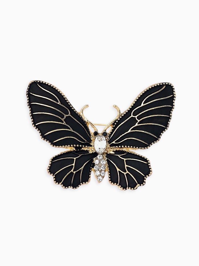 Брошь «Бабочка» матовая, в жилки, чёрная в золоте - Фото 1