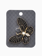 Брошь «Бабочка» матовая, в жилки, чёрная в золоте - фото 65466752