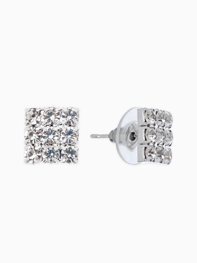 Серьги со стразами «Квадрат» 9×9 мм, белые в серебре