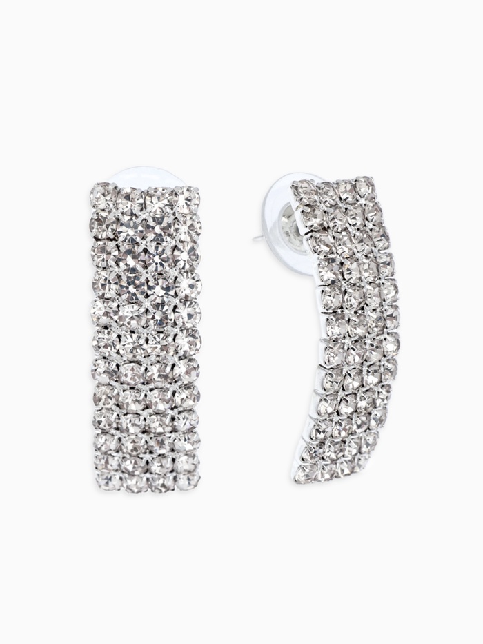 Серьги со стразами «Прямоугольник», 30×9 мм, белые в серебре - Фото 1