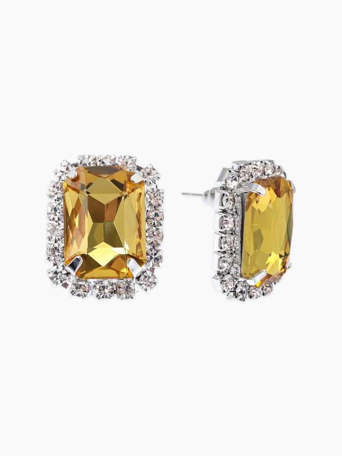 Серьги со стразами «Роскошь», прямоугольник, жёлто-белые в серебре - Фото 1