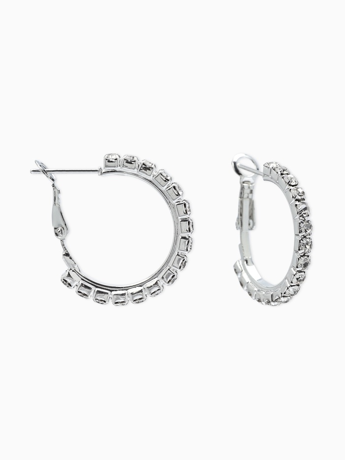 Серьги-кольца со стразами d=2,5см, цвет белый в серебре