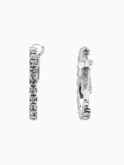 Серьги-кольца со стразами d=2.5 см, белые в серебре