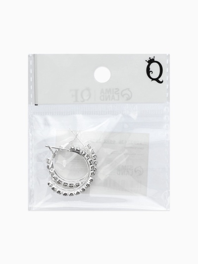 Серьги-кольца со стразами d=2.5 см, белые в серебре