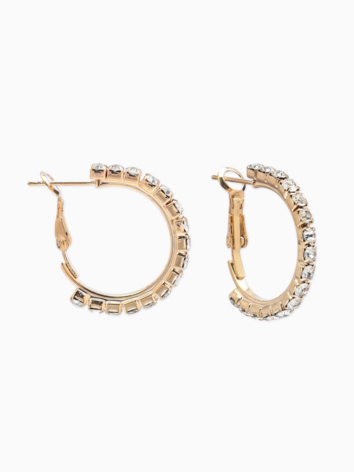 Серьги-кольца со стразами d=2,5см, цвет белый в золоте