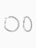 Серьги-кольца со стразами d=3.5 см, белые в серебре (комплект 2 шт) - фото 65466943