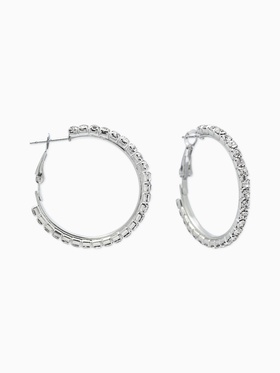 Серьги-кольца со стразами d=3,5см, цвет белый в серебре