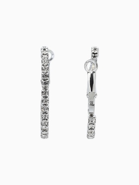 Серьги-кольца со стразами d=3.5 см, белые в серебре (комплект 2 шт)