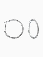 Серьги-кольца со стразами d=4.5 см, белые в серебре - фото 65466949