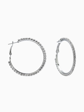 Серьги-кольца со стразами d=4,5см, цвет белый в серебре