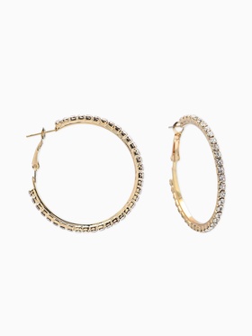 Серьги-кольца со стразами d=4,5см, цвет белый в золоте