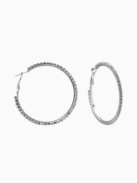 Серьги-кольца со стразами d=5,5см, цвет белый в серебре